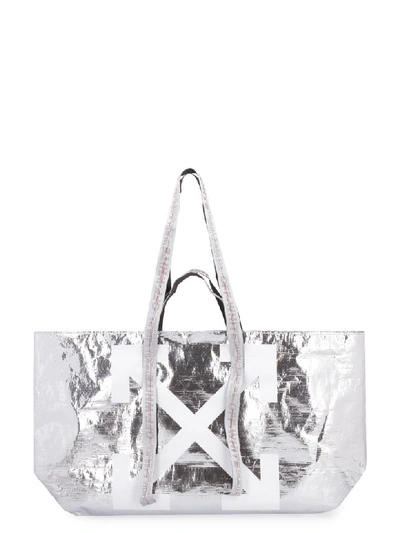 Off-white Metallic Tote Bag In Silver
