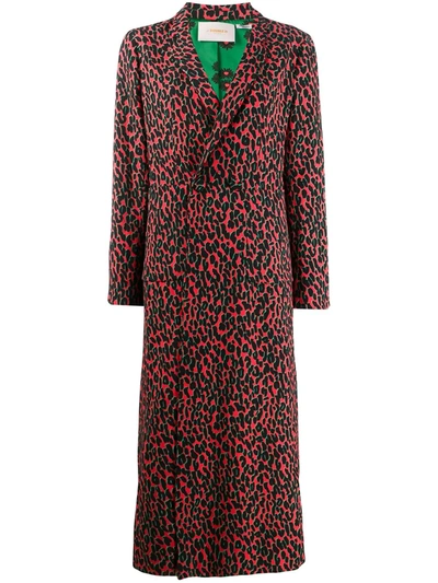 La Doublej Leopard Print Duster Coat In Leopard Rosso