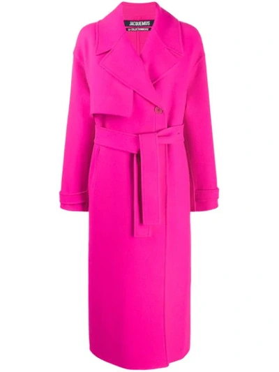 Jacquemus Sabe Oversized Neon Wool Trench Coat In Pink