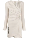 OFF-WHITE RIBBED SLEEVE RUCHED DRESS