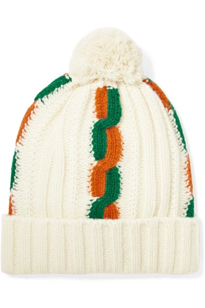Gucci Pompom-embellished Striped Cable-knit Wool Beanie