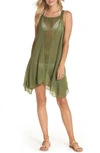 Elan Crochet Inset Cover-up Dress In Olive