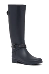 Hunter Refined Stud Tall Waterproof Biker Boot In Navy