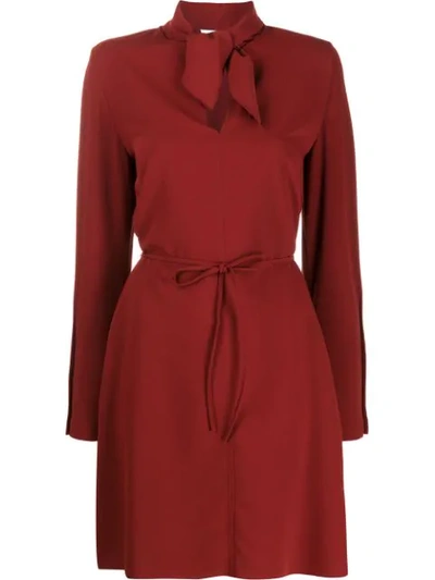 See By Chloé Long-sleeve Tieneck Crepe Shirtdress In Brown