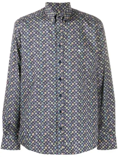 Etro Printed Long Sleeve Shirt In Blue