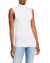 Majestic Soft Touch Viscose Sleeveless Turtleneck Top In Blanc