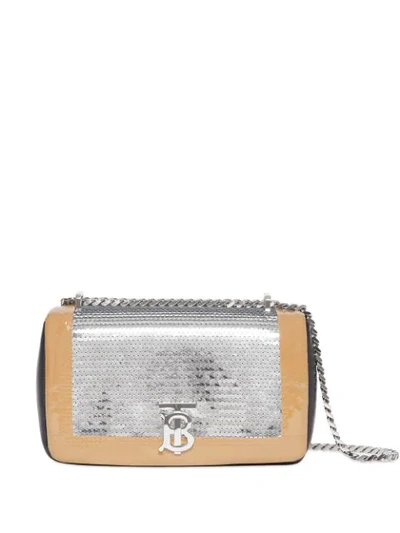 Burberry Small Tape Detail Sequinned Lambskin Lola Bag In Black