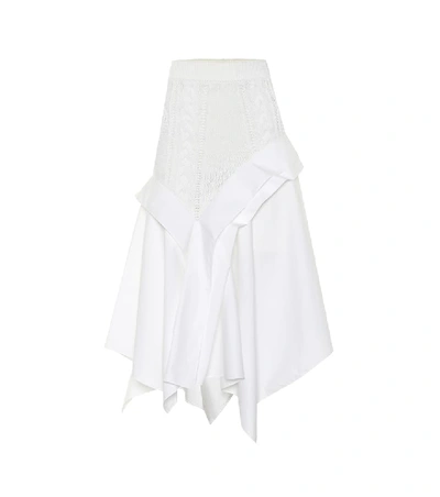 Loewe 针织和府绸中长半身裙 In White