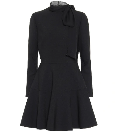 Valentino Long-sleeve Stretch-viscose Mini Knit Dress W/ Heavy Lace Top In Black