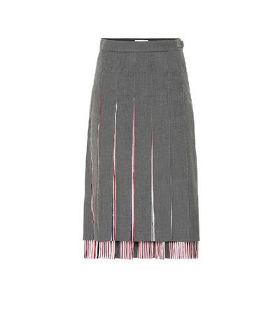 Thom Browne Pleated Wool Midi Skirt In Grey