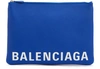 BALENCIAGA VILLE L LEATHER CLUTCH BAG,579550 0OTN3 ELECTRI BLUE L WHITE