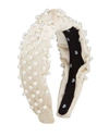 Lele Sadoughi Faux Pearl Beaded Velvet Knotted Headband In Ivory