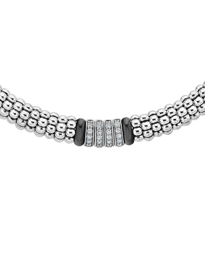 Lagos Sterling Silver Black Caviar Diamond & Ceramic Station Necklace, 16