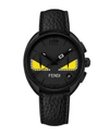 FENDI MEN'S 40MM MOMENTO FENDI BUGS CHRONOGRAPH LEATHER WATCH W/ DIAMONDS,PROD226020491