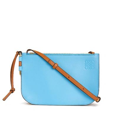 Loewe Gate Double Zip Pouch In Tan Sky Blue