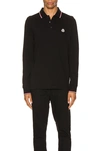 Moncler Logo Patch Long-sleeve Polo Shirt In Black
