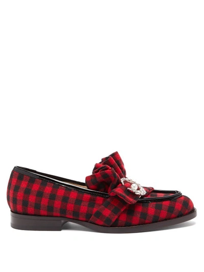 Midnight 00 Antoinette Embellished Checked-twill Loafers In Red,black