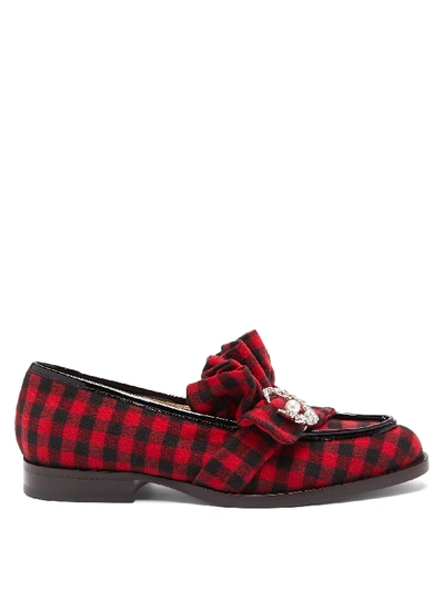 Midnight 00 Antoinette Embellished Checked-twill Loafers In Red,black