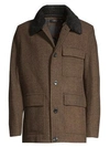 ANDREW MARC Faux Fur Trim Wool Button-Front Coat