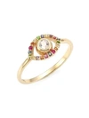Anzie Women's 14k Yellow Gold, White Topaz & Multicolor Sapphire Evil Eye Ring