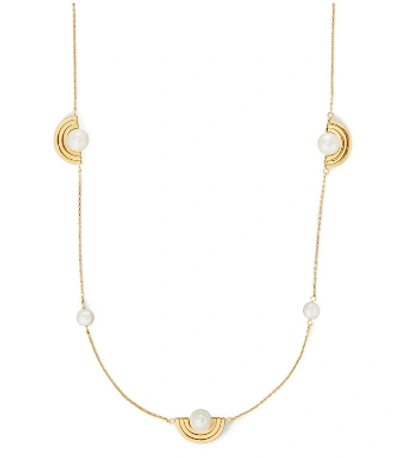 Tory Burch Spinning Pearl Necklace In Tory Gold / Pearl