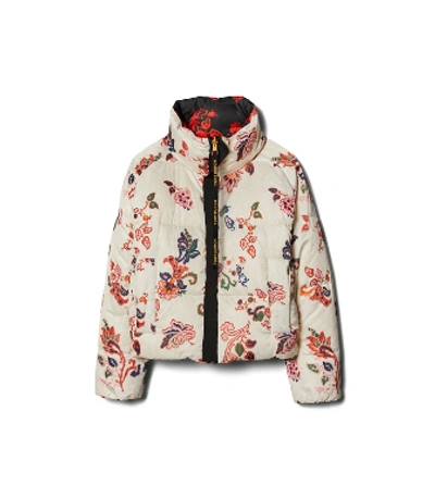 Tory Burch Reversible Down Jacket In Bl Mountain Paisley/ Ivory Mountain