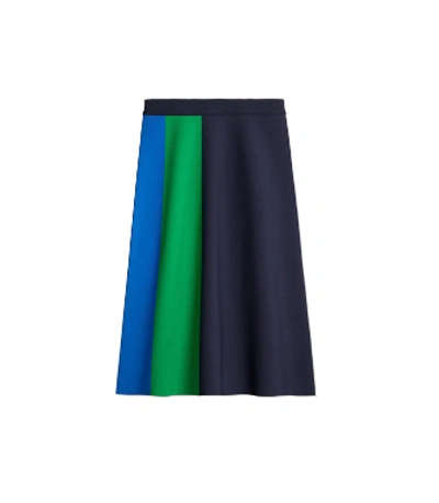 Tory Sport Block-stripe Tech Knit Skirt In Tory Navy Colorblock