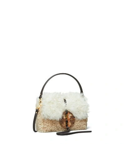 Tory Burch Miller Shearling Mini Shoulder Bag In Beige