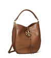 Tory Burch Miller Metal-logo Slouchy Hobo In Milk Chocolate