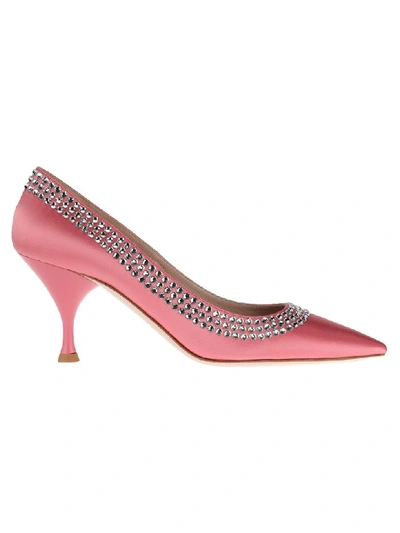 Miu Miu Crystal-embellished Satin Pumps In Pink