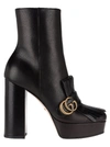 Gucci Leather Platform Ankle Boot With Fringe In Black