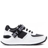 BURBERRY LEATHER AND FABRIC BLACK AND WHITE SNEAKERS WITH LOGO PRINT,11071684
