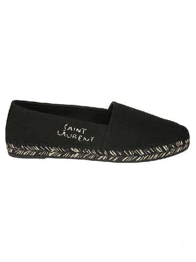 Saint Laurent Gold-tone Stitched Logo Espadrilles In Nero