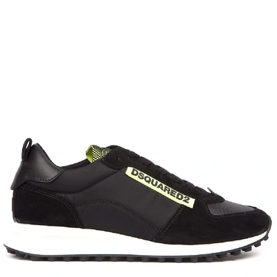 Dsquared2 Black And Green Leather And Technical Fabric Sneakers
