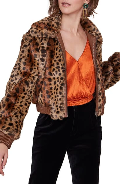 Astr Remy Leopard Faux Fur Bomber Jacket In Leopard Shadow