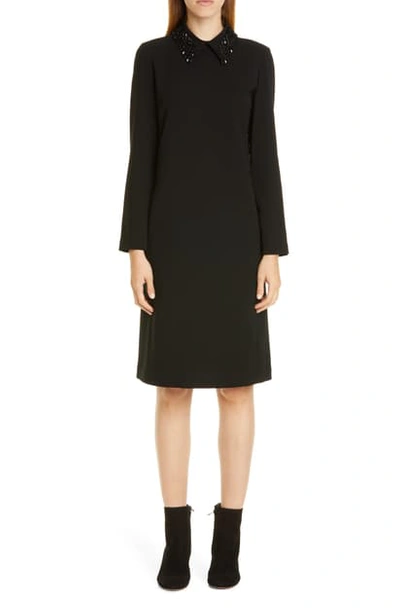 Lafayette 148 Janis Embellished Collar Long Sleeve Dress In Black