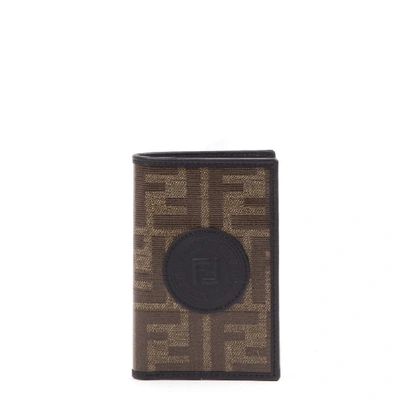 Fendi Brown And Black Fabric Card Holder With Monogram Print