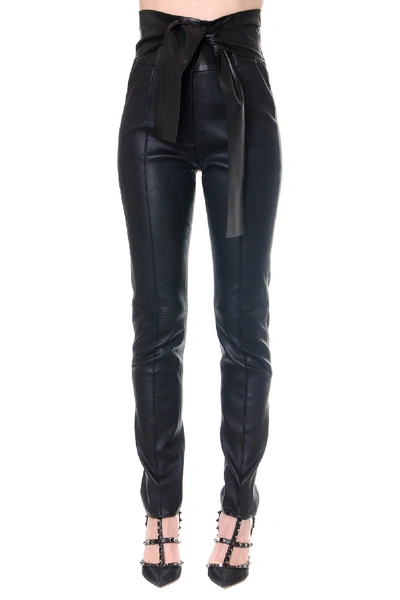 Valentino Vltn Black Leather High Waisted Trousers