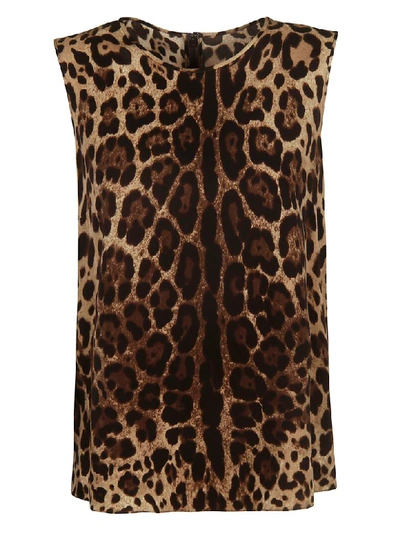 Dolce & Gabbana Leopard Print Sleeveless Top In Brown/black