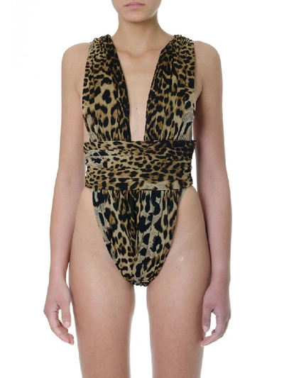 Saint Laurent Brown Animal Viscose Body Suit In Leopard
