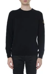 SAINT LAURENT BLACK CASHMERE SWEATER WITH LOGO PATCH,11071447