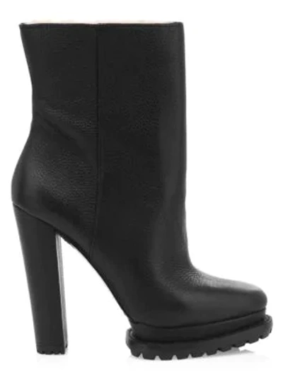 Alice And Olivia Holden Shearling-lined Leather Lug-sole Boots In Black
