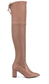Stuart Weitzman Lesley Block Heel Leather Over-the-knee Boots In Taupe
