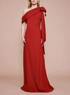 Tadashi Shoji One-shoulder Crepe Gown With Bow Detail In Flame