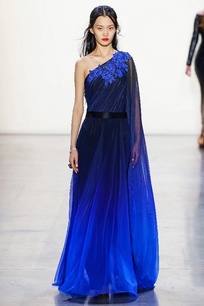 Tadashi Shoji One Shoulder Ombre Gown In Navy ModeSens