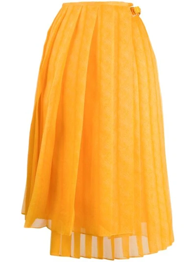 Fendi Feathered Organza Asymmetric Pleated Skirt In Yellow