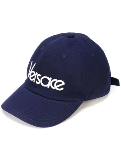 Versace Embroidered Logo Cap In Blue