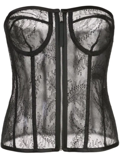 Saint Laurent Lace Bustier Top Black In Grey