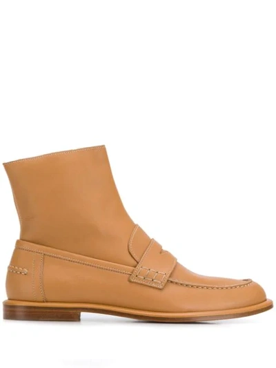Loewe Leather Loafer Boots In Brown