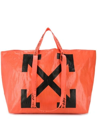 Off-white Arrows Tote Bag In Orange And Black Pvc
